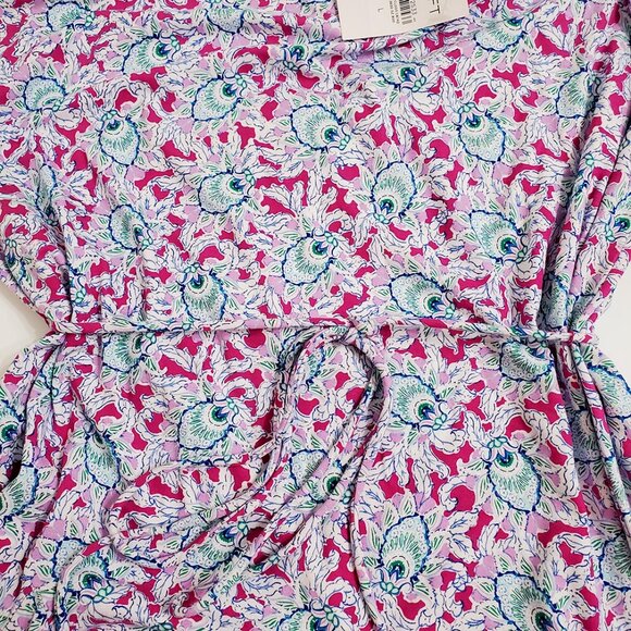 LOFT Womens Bloom Godet Double V Mini Dress Large Floral Sleeveless Stretch - Picture 9 of 14